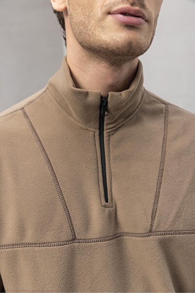 Valiberta Ανδρικό φούτερ με μισό φερμουάρ με ρίγες Crowe - Μπεζ