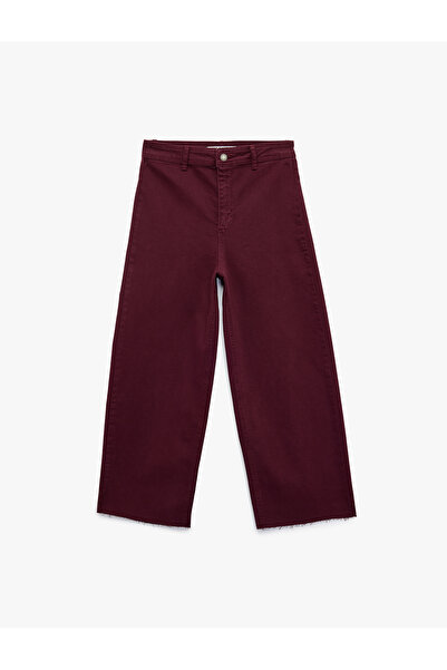 Koton Yüksek Bel Düğmeli Cepli Rahat Kalıp Geniş Paça Denim Pantolon - Culotte Jeans