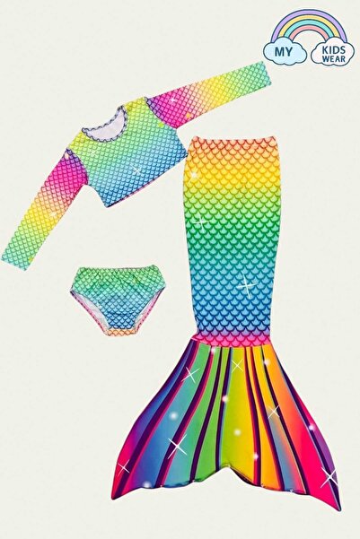 My Kids Wear Işıltılı Deniz Kızı Kostümü 3'lü Set Kız Çocuk Kostüm