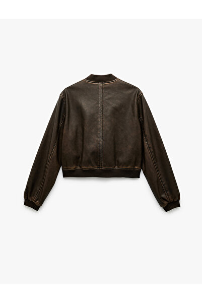 Koton Дългоръкава бомбър яке с цип и джобове от изкуствена кожа