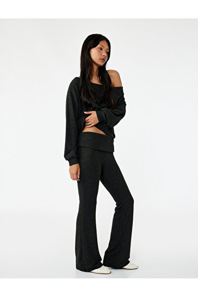 Koton Viscose Blended High Waist Leggings Pants with Spanish Leg