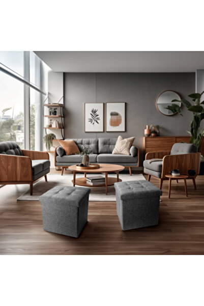 FizioTab FizioTab® Folding Stool with Storage Space, Eco-leather, 38x38x38 cm, Gray with white threads