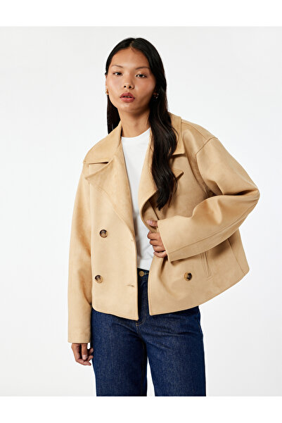 Koton Крузаво яка с копчета и джоб на дълги ръкави от изкуствена кожа