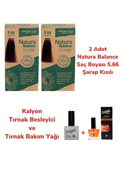 natura BALANCE SAÇ BOYASI 5.66 ŞARAP KIZILI 2 ADET + KALYON TIRNAK BESLEYİCİ VE BAKIM YAĞI