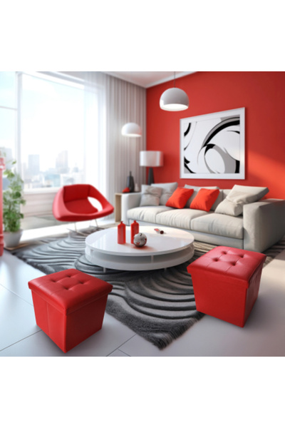 FizioTab FizioTab® Folding Stool with Storage Space, Eco-leather, 38x38x38 cm, Red