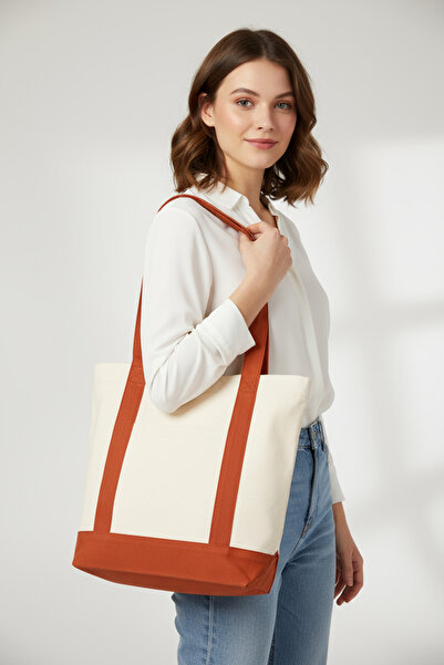 yibucraft Canvas Tote Bag Brown Gusseted Shoulder Bag 320 Gr Front Pocket 100...