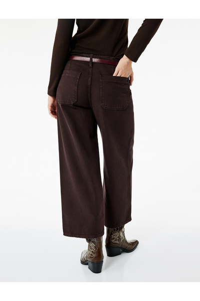 Koton Pamuklu Geniş Paça Kemerli Crop Pantolon - Wide Leg Jeans