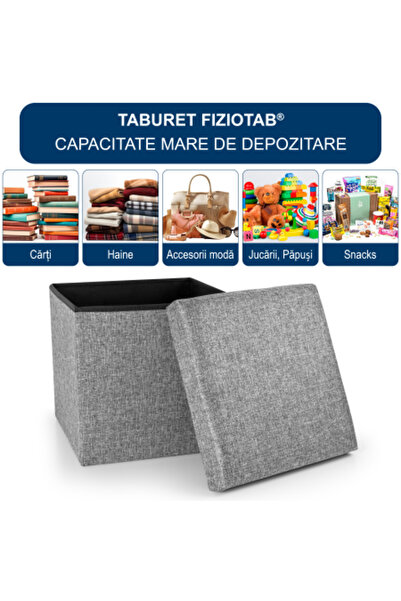 FizioTab FizioTab® Folding Stool with Storage Space, Eco-leather, 38x38x38 cm, Gray