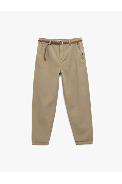 Koton Yüksek Bel Duble Paça Pamuklu Kemerli Chino Pantolon