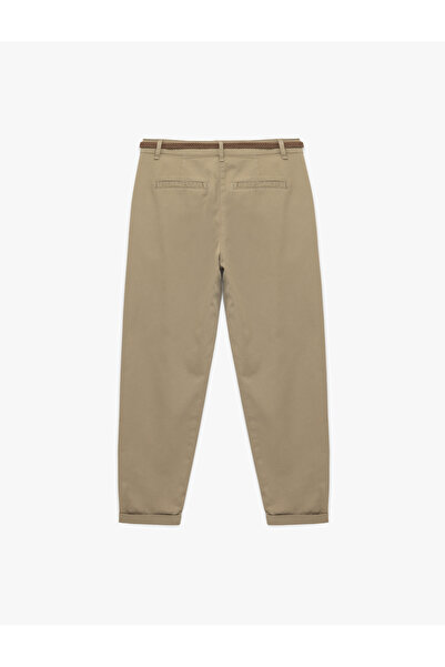 Koton Yüksek Bel Duble Paça Pamuklu Kemerli Chino Pantolon