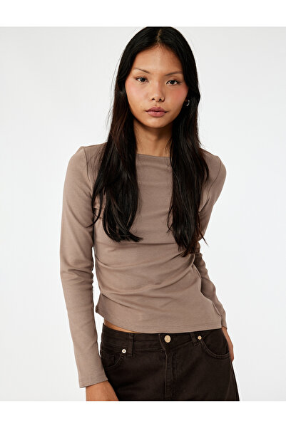 Koton Ασύμμετρο μπλουζάκι με λαιμόκοψη και αμάνικο μακρυμάνικο μπλουζάκι