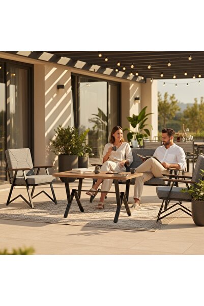 Tu Tienda MELİSA 2 1 1 MASA(70X120) BAHÇE BALKON MUTFAK TAKIMI,KAYRAK GRİ