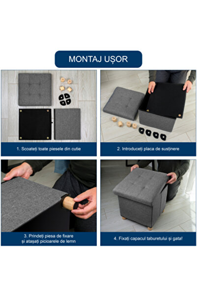 FizioTab Folding Stool with Storage Space, FizioTab®, with Solid Wood Legs, 38x38x38 cm, Gray