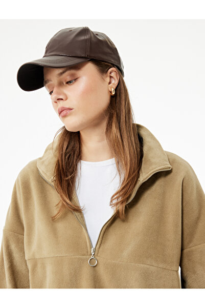 Koton Hanorac oversize cu mânecă lungă, cu jumătate de fermoar, din lână polară