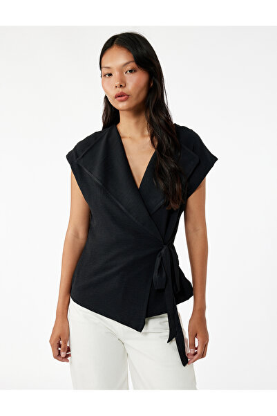 Koton Tie Detail Sleeveless Double Breasted Collar Blouse
