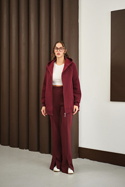 LOCCO Бордовий жіночий кардиган - светр з капюшоном