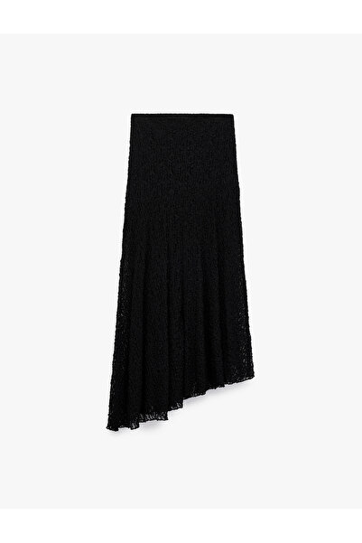 Koton High Waist Asymmetrical Cut Midi Lace Skirt