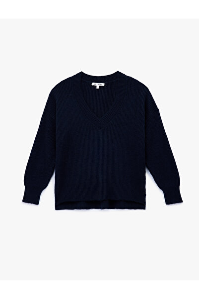 Koton Πλεκτό πουλόβερ με μακρύ μανίκι V λαιμόκοψη