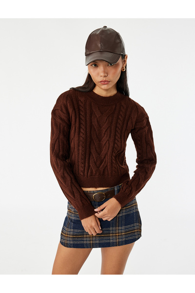 Koton Pulover tricotat cu mânecă lungă și gât cu șapcă