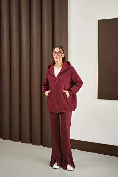 LOCCO Бордовий жіночий кардиган - светр з капюшоном