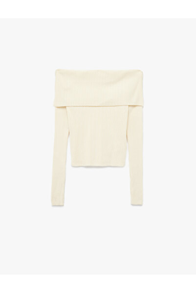 Koton Long Sleeve Slim Fit Off-The-Shoulder Ribbed Knit Sweater