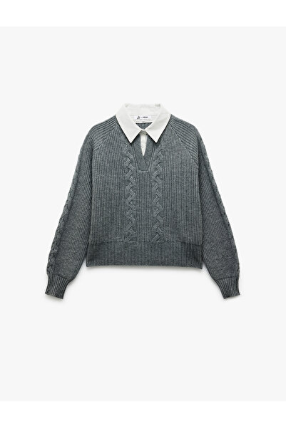 Koton Πουλόβερ με μακρυμάνικο πουκάμισο με γιακά με υφή πλεκτού μαλλιού