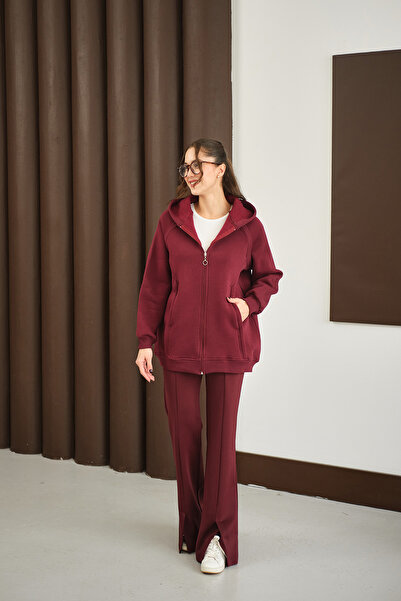 LOCCO Бордовий жіночий кардиган - светр з капюшоном