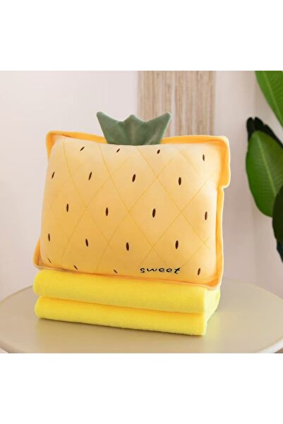 OEM Set de pătură și pernă de călătorie, temă cu fructe, galben extra moale