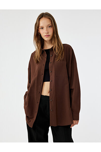 Koton Cămașă oversize cu mânecă lungă, cu guler clasic, cu nasturi, din bumbac