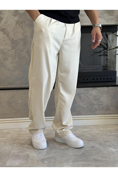 ECARTS Men's Baggy Fit Fabric Trousers Beige Eca002