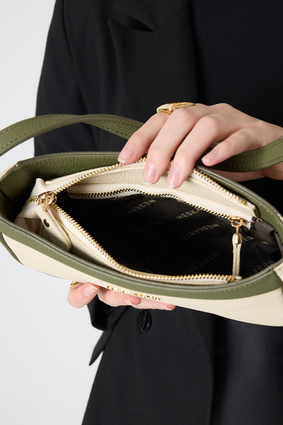 Meskanto Baget Genuine Leather Double Color Strap Hand and Shoulder Bag