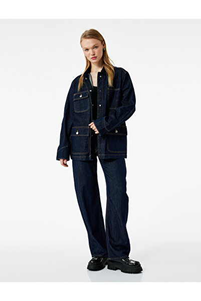 Koton Μακρυμάνικο πουκάμισο με λεπτομέρεια τσέπης με γιακά τζιν μπουφάν