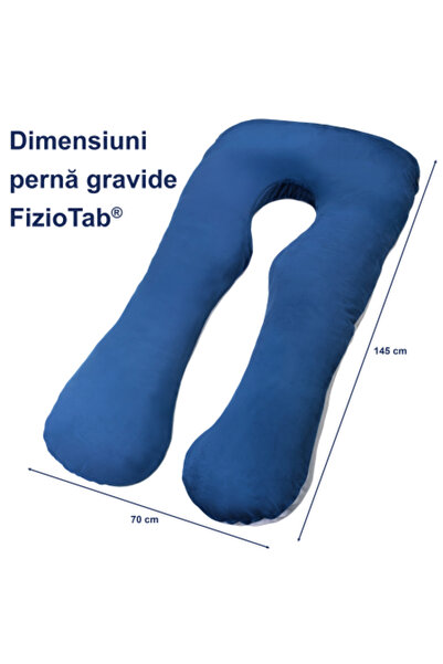 FizioTab Perna Gravide FizioTab® cu Husa Detasabila, 70x145 cm, Forma Literei U, Velvet, Albastru/Gri