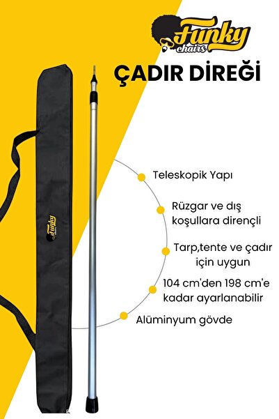 Funky Chairs Ayarlanabilir Teleskopik Alüminyum Tarp Tente Çadır Direği 198 cm