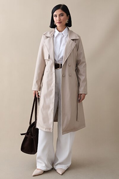 InStyle Beige Leather Trench - Narrow Fit and Belt Detail