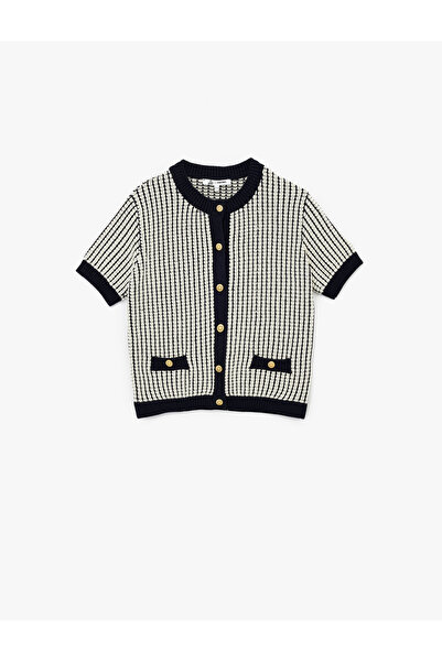 Koton Buttoned Pocket Detailed Crew Neck Short Sleeve Knitwear Cardigan