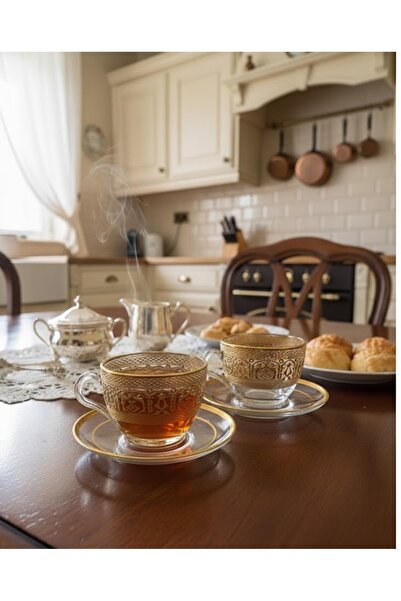 DECOSTYLE Dome Gold Lazer Kesim 6 Parça 2'li Nescafe Ve Çay Fincanı