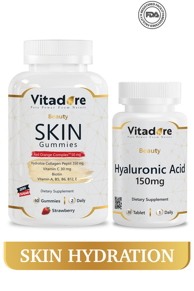 Vitadore Cilt Vitaminleri 2'li Paket - Yoğun Nem, Aydınlatma, UV Koruma, Kırışıklık - Skin Gummy, Hyaluronic