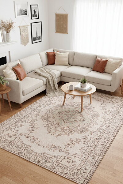 ARTLOOP Dorian Eskitme Desenli Dokuma Taban Dekoratif Bej Halı AL 20