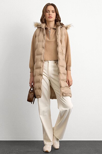 Olcay Removable Hooded Patterned Inflatable Vest Taş 8210