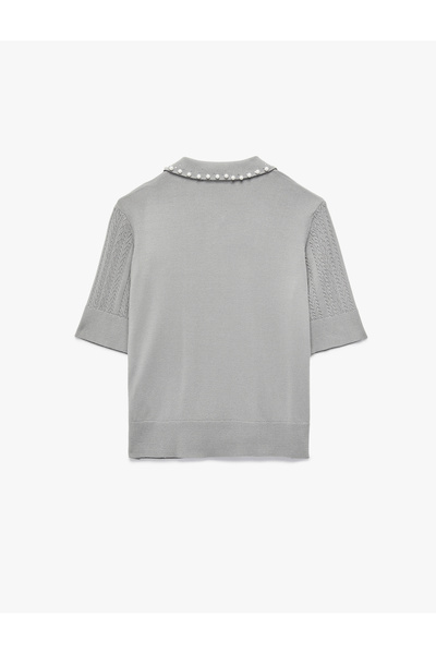 Koton Tricotaj Pulover cu mânecă scurtă cu guler polo cu detalii de perle