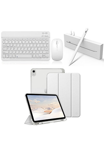 Covpor Apple iPad 11. NESİL A16 ve 10.NESİL 10.9 Uyumlu Flip Kılıf Gri + Bluetoothlu Klavye Mouse + Kalem