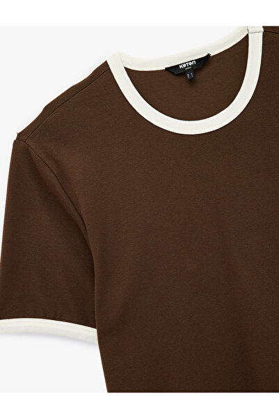 Koton Κοντομάνικο Crew Neck Tok ύφασμα με αντίθεση χρώματος βαμβακερό μπλουζάκι με λεπτή εφαρμογή