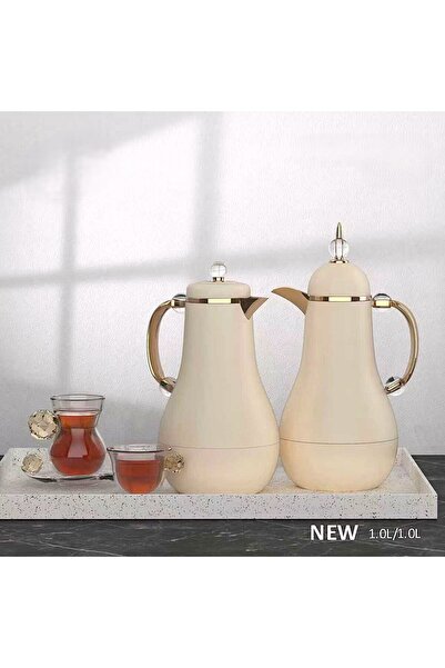 LUXURY 1L Beige/Gold Tea and Coffee Thermos Set