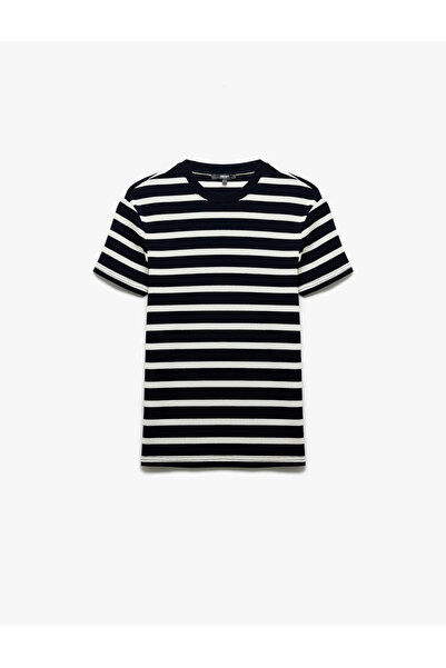 Koton Kısa Kollu Bisiklet Yaka Slim Fit Çizgili Tişört