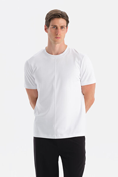 Dagi Off-White Bis Collar Regular T-Shirt with Front Stitching Detail