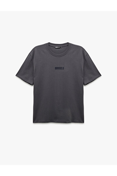 Koton Бавовняна футболка з коротким рукавом, прямий крій, комір-стійка, принт