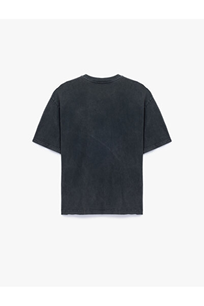 Koton Oversize Kısa Kollu Yıkamalı Bisiklet Yaka Baskılı Tişört