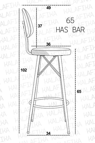 Kalafika Has Bar Sandalyesi 65’lik Beyaz Ayak-Siyah Deri 90 Cm ile 100 Cm Ada & Masalara Uygun