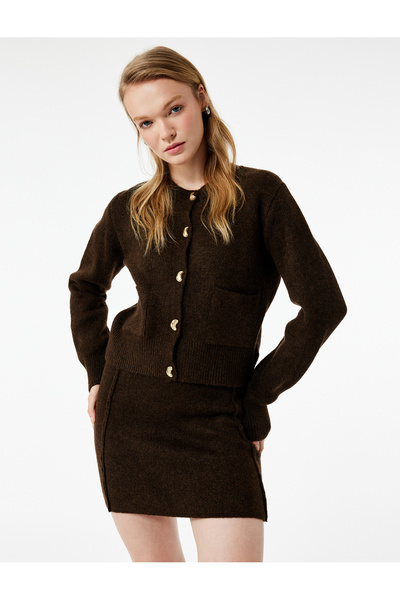 Koton Ζακέτα με μακρυμάνικο λαιμόκοψη με λεπτομέρεια με κουμπιά